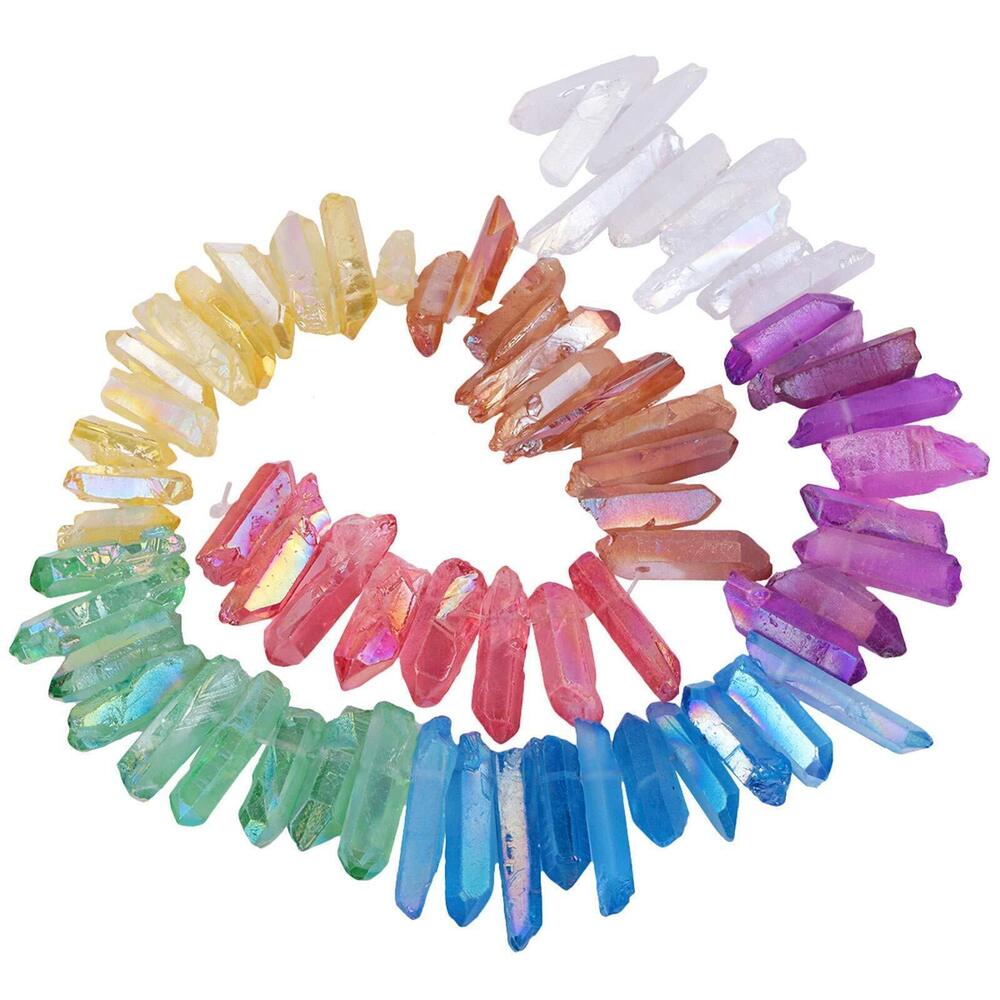 3883 Titanium Coated Rock Crystal Points for Jewelry Making, Colorful Aura